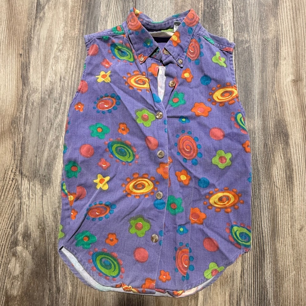 90s Arizona Jean Co Sleeveless Shirt Purple Psychedelic Floral Kidcore